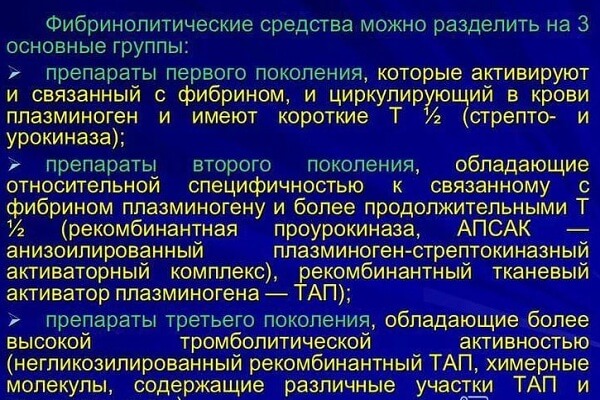 Классификация фибринолитических препаратов