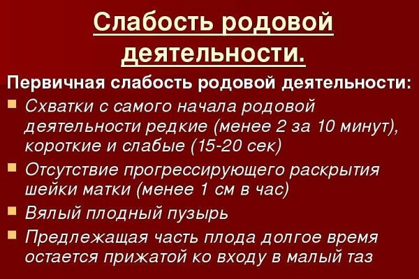 Признаки слабости родовой деятельности